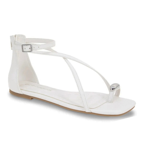 NEW BCBGeneration Kline Embellished Toe Ring Strappy Square Toe Flat Sandals 10 - Picture 2 of 10